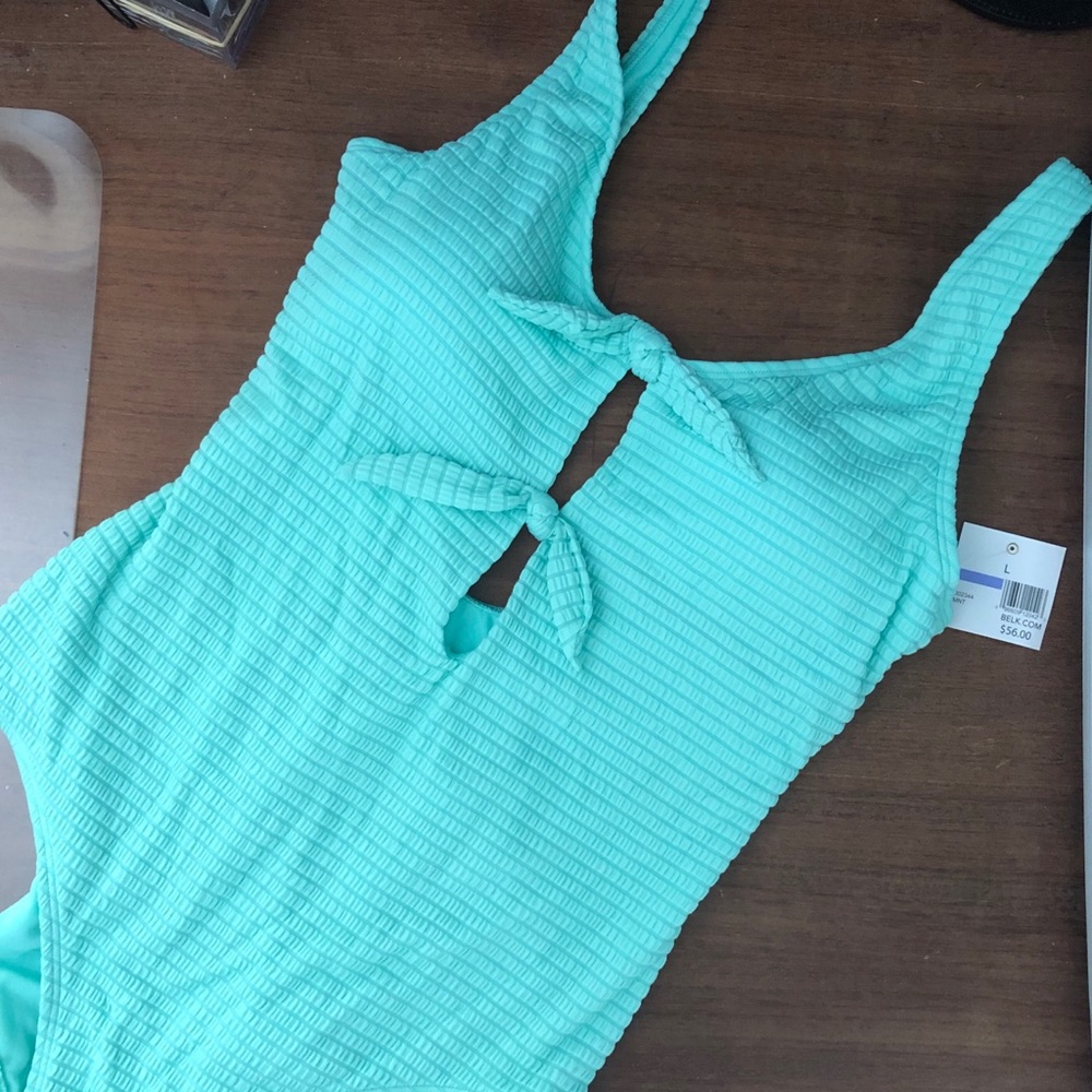 Crown & Ivy Solid Seersucker One Piece Swimsuit